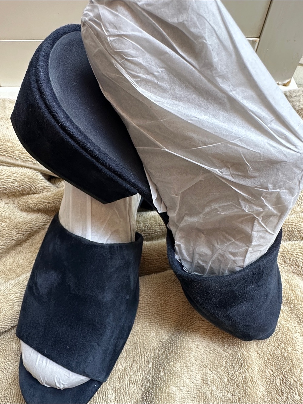 Vince Navy Blue Slide Sandals.